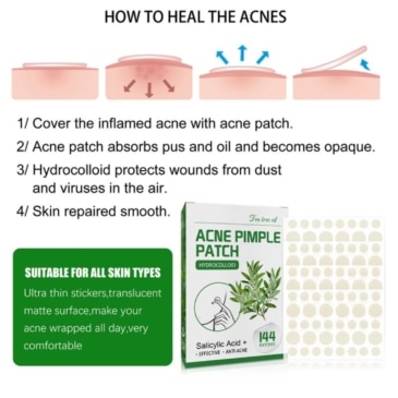 Acne Pimple Patch Hydrocolloid Stickers 144pcs for Overnight Spot Treatment - SHOPPE.LK