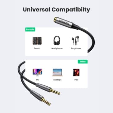 UGREEN Headphone Splitter for PC, 3.5mm Female to 2 Dual 3.5mm Male Adapter - SHOPPE.LK