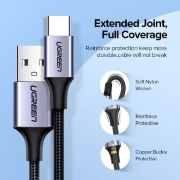 UGREEN USB-A to USB Type-C Cable Nickel Plating Aluminum Braid 1M - SHOPPE.LK