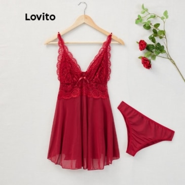 Lace High Waist Deep V Neck Nighties Sleepwear Lingerie Set - Elegant and Comfortable - Image 4