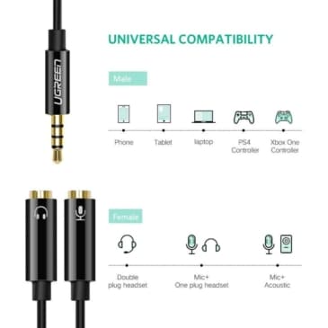 UGREEN 3.5mm Male to 2 Port 3.5mm Female Audio Stereo Y Splitter Cable Adapter - SHOPPE.LK