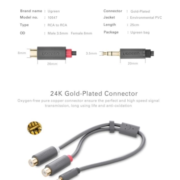 UGREEN 3.5mm Male to 2RCA Female Jack Stereo AUX Audio Cable Adapter - 25CM - SHOPPE.LK