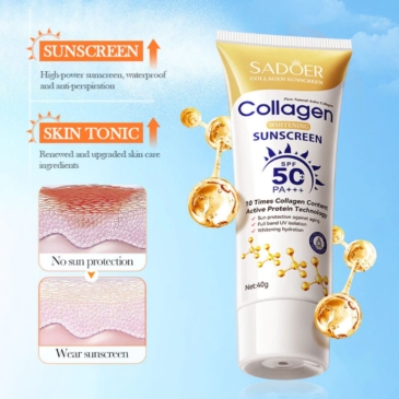 SADOER Collagen Sunscreen SPF 50+ 40g – Lightweight, Hydrating & Anti-Aging Formula 7 SADOER Collagen Sunscreen SPF 50+ 40g – Lightweight, Hydrating & Anti-Aging Formula - Image 4